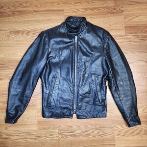 Vintage 1970s Lesco Leather Motorcycle Jacket Cafe Racer Lined Black Size 38